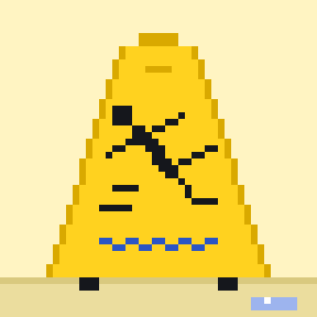 Yellow wet-floor stand showing a figure slipping.
